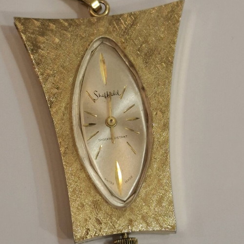 Vintage Sheffield gold tone watch uniquely shaped 1970s used, not working