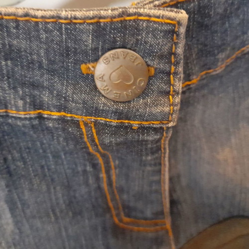 Cinema denim skirt and vest set with genuine leather like new