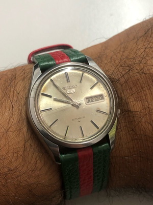 Seiko 5 wristwatch used, automatic vintage, gray silver