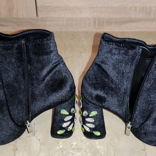 Public Desire women's ankle boots new, velvet with crystals on heels