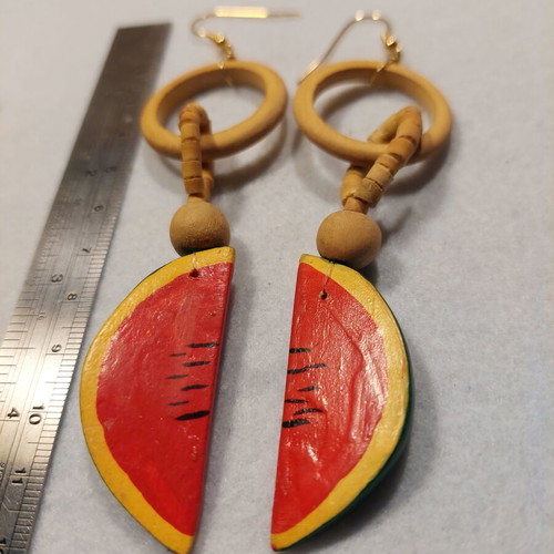 Wooden Watermelon Earrings like new, lightweight and long