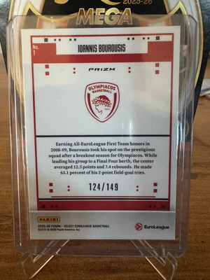Panini Select Euroleague 2025-26 Giannis Bourousis Card numbered 149 like new