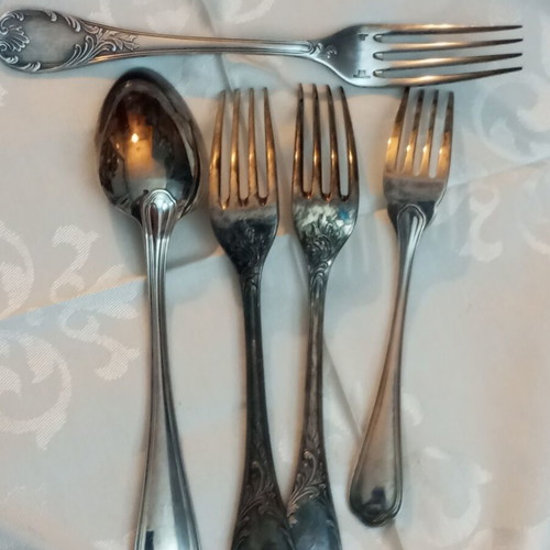 Christofle Marley silver plated forks set 44 pieces used, inox knives