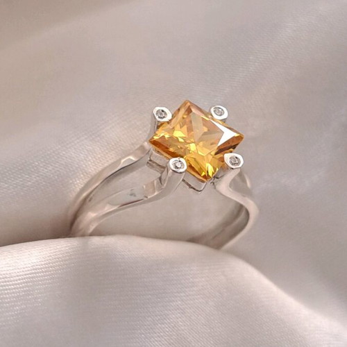 Silver ring 925 handmade with square citrine and zirconia stones, new