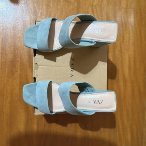 Zara suede women's sandals mules with platform, like new, turquoise