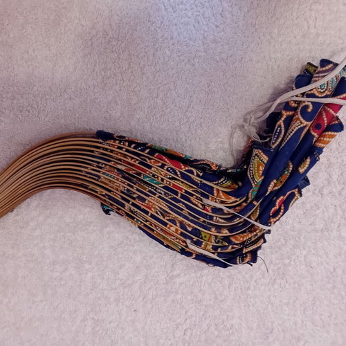 Vintage fan hat like new, Indonesian style bamboo multicolor