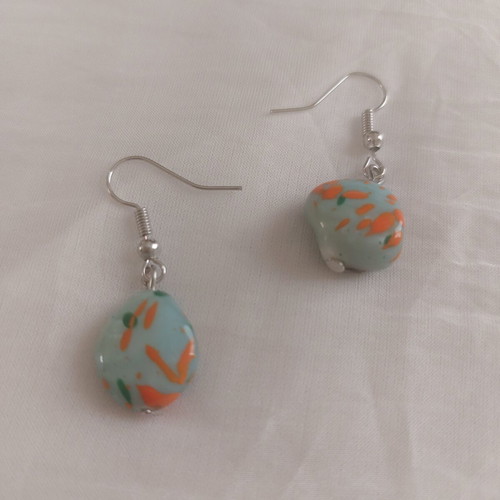 Little Matisse handmade statement earrings with turquoise and orange beads