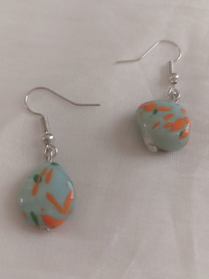 Little Matisse handmade statement earrings with turquoise and orange beads