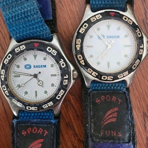 Sagem watches used, set of 2, vintage style with fabric strap