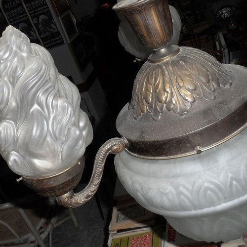French ceiling light 1900s used, frosted glass