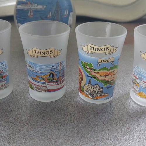 Glass tsipouro set souvenir from Tinos like new