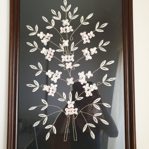 Silk Cocoon Handmade Textile Painting with Wooden Frame