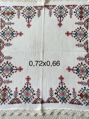 Kares handmade embroidered with cross-stitch and lace 0.72x0.66 like new