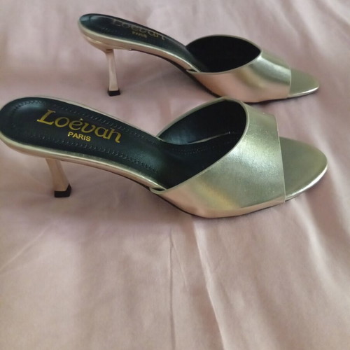 Mules gold color, new, size 38, 8cm heel