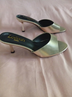 Mules gold color, new, size 38, 8cm heel