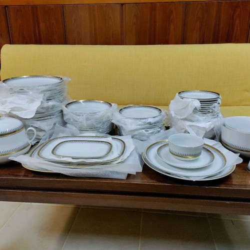Vintage authentic Ionian serving set 82 pieces like new with gold design