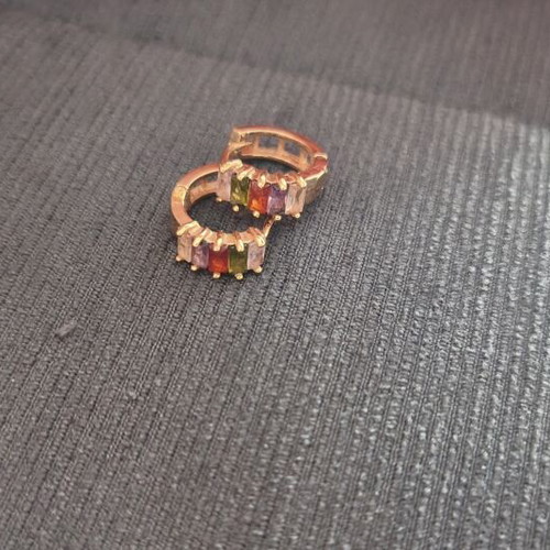 Gold Hoop Earrings with Multicolor Zirconia, like new, steel