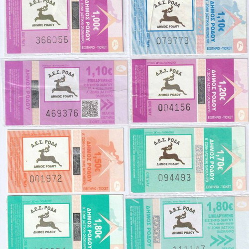 Transport tickets used, pack of 12, Rhodes RODA urban transport