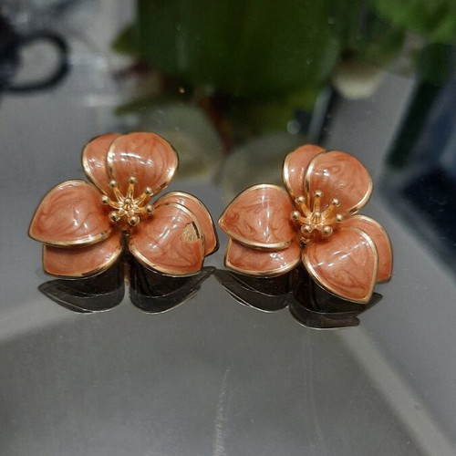 Peach brown flower petal earrings with gold detail