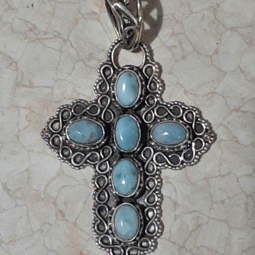 Silver 925 cross with larimar in antique style new