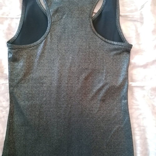 Shein lamé top with criss-cross back like new, black and silver