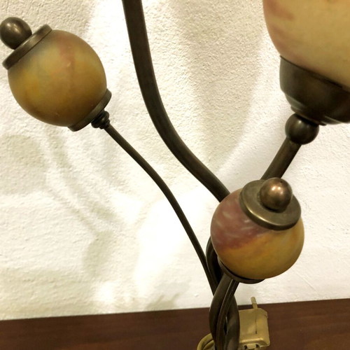 Two-light bronze lamp with blown glass like new