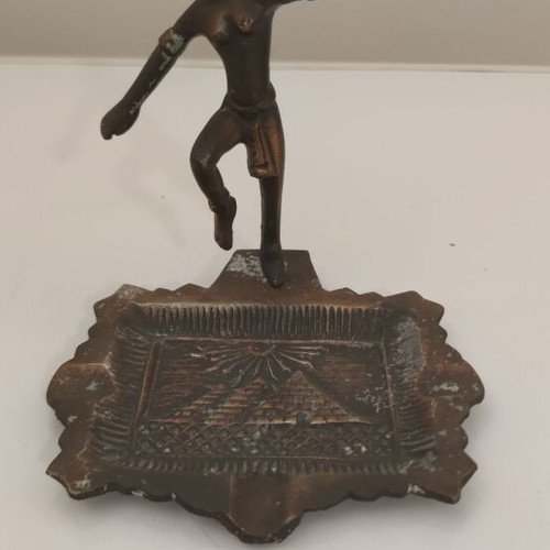 Vintage Brass Ashtray Egyptian Revival with Dancer Figurine, like new
