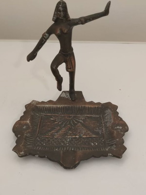 Vintage Brass Ashtray Egyptian Revival with Dancer Figurine, like new