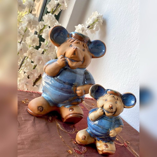 Decorative mice set of 2, new, blue and ceramic figurines