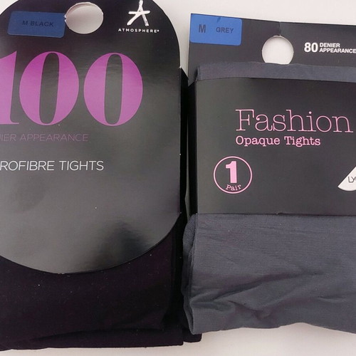 Primark tights new, pack of 2, black 100denier and grey 80denier size M