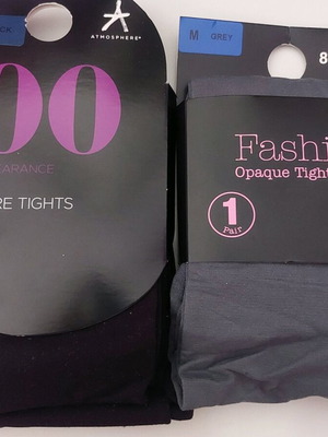 Primark tights new, pack of 2, black 100denier and grey 80denier size M