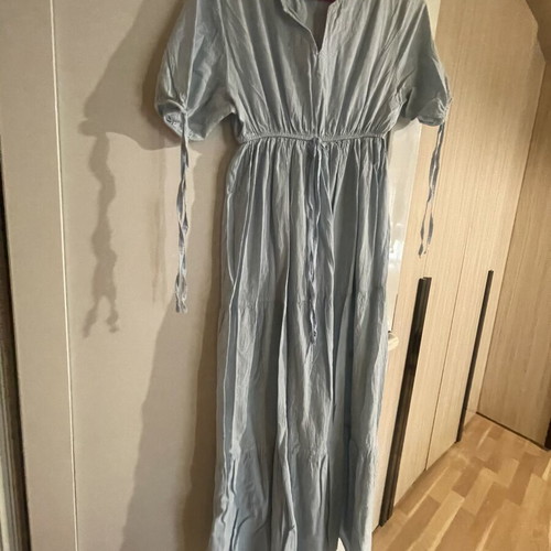 Dress imitation of denim and leather skirt like new, A-Style, gray beige