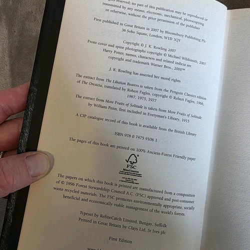 Harry Potter and the Deathly Hallows First Edition 2007 used