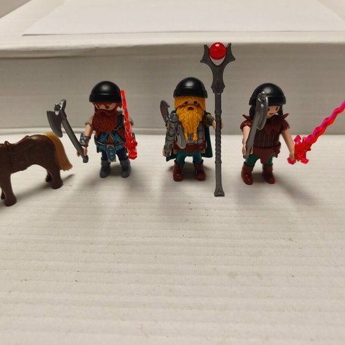 Playmobil dwarfs pack of 3 with weapons and pony like new