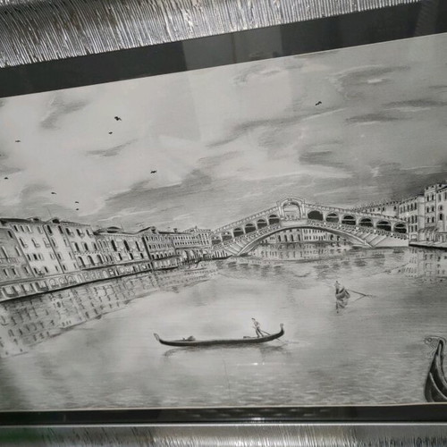 Venice picture handmade, pencil and charcoal artwork with frame new
