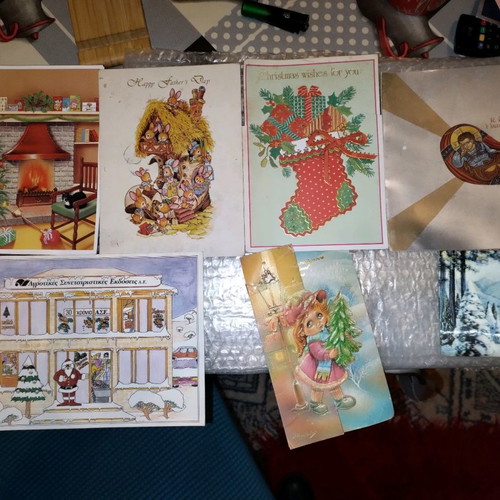 Christmas cards used, unique from foreign and Greek countries