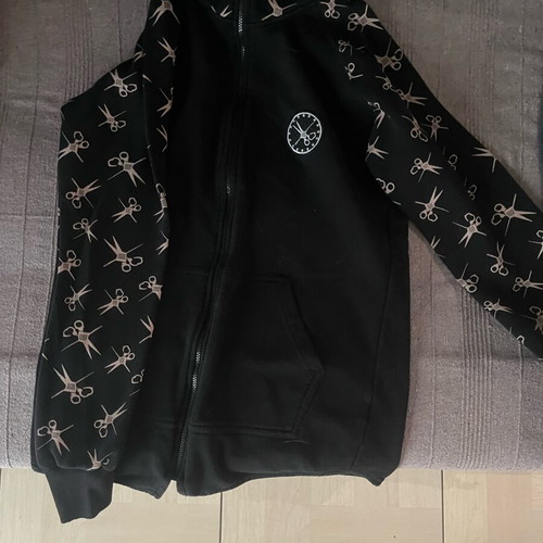 Liberta D'arte black zip-up sweatshirt with all-over print, like new, size L-XL