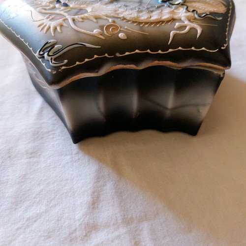 Japanese dynasty fondant dish with dragon in gray colors used 14×5 cm