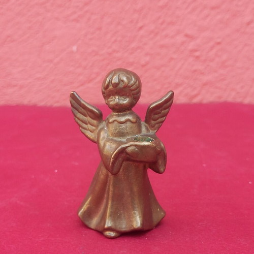 Brass angel figurine, solid sculpture, mini candle holder