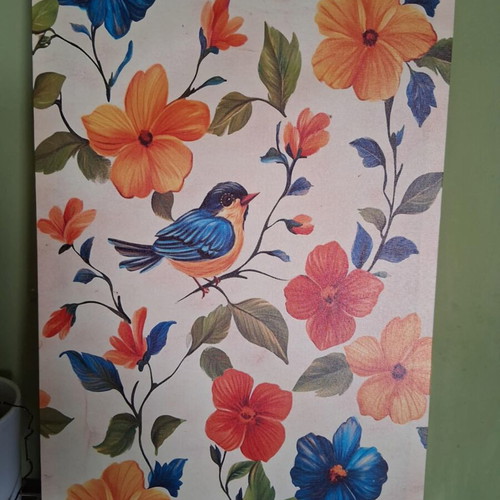 Art Deco wall painting on canvas like new with birds and flowers