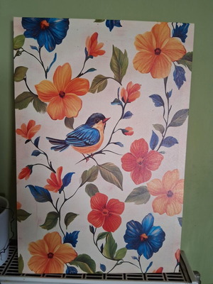 Art Deco wall painting on canvas like new with birds and flowers