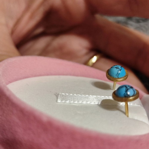 E. Tsaprali Marble Blue earrings like new, blue and gold