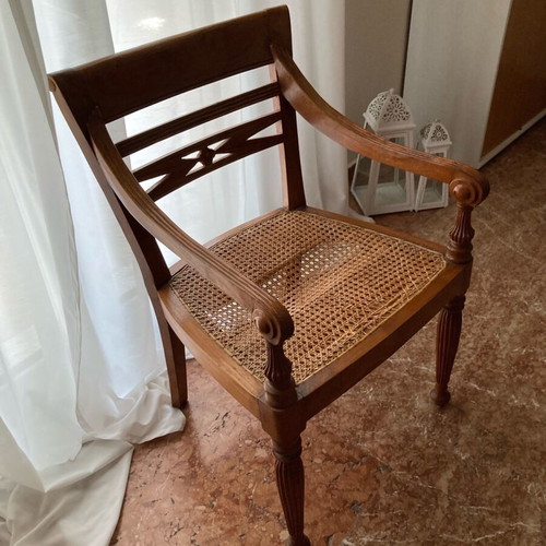Dining chairs used, pack of 6, handmade beech wood with wicker seat