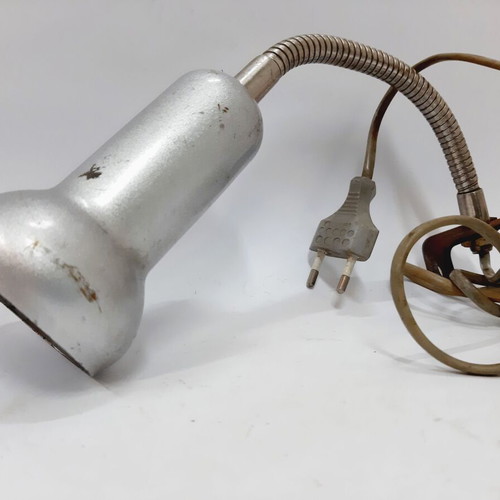 Vintage industrial metal lamp with spot used, white, flexible arm, E27