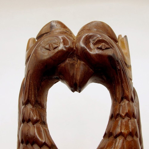 Vintage hand-carved wooden figure woman with birds, India, 23 cm
