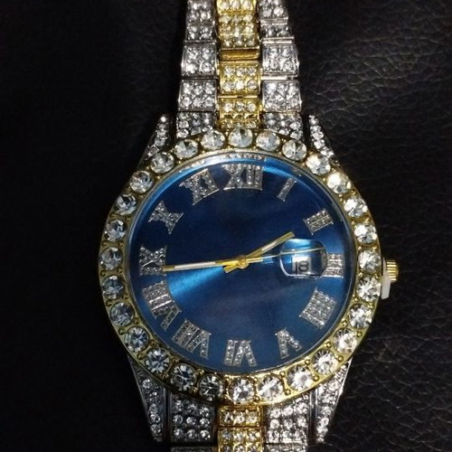 Watch new with blue dial and decorative crystals