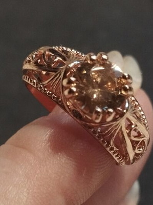 Elegance rose gold plated ring with yellow stone, 925 hallmark