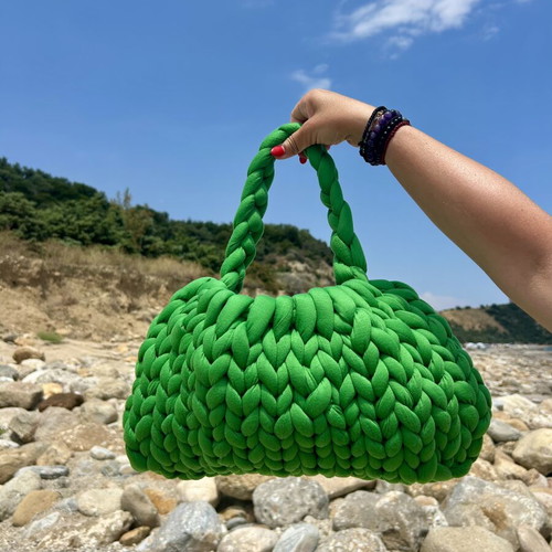 Marshmallow bag handmade, large size and capacity, green