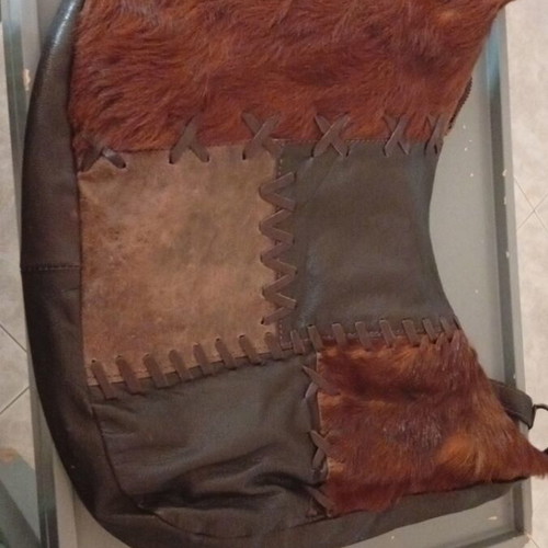 Leather bag with fur brown shoulder like new