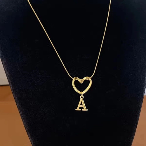 Gold Heart Necklace with Letter A Pendant New